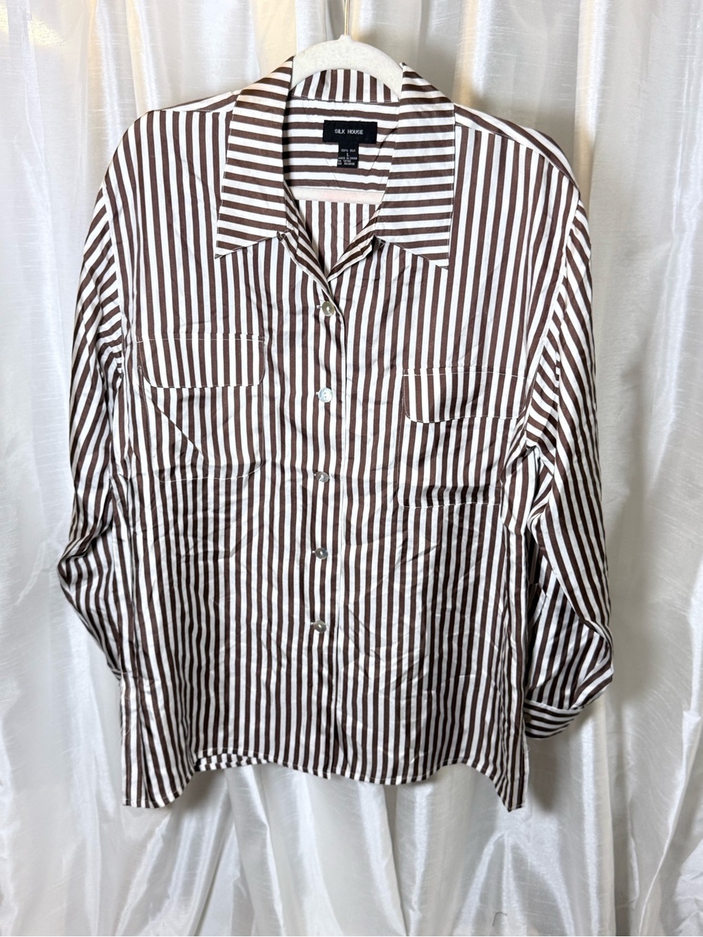 Striped Brown & White Button-Up Shirt -